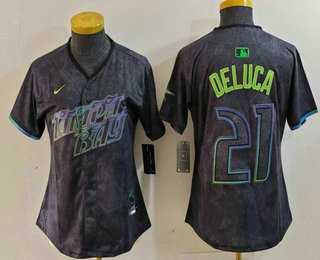 Womens Tampa Bay Rays #21 Jonny DeLuca Charcoal 2024 City Connect Limited Stitched Jersey